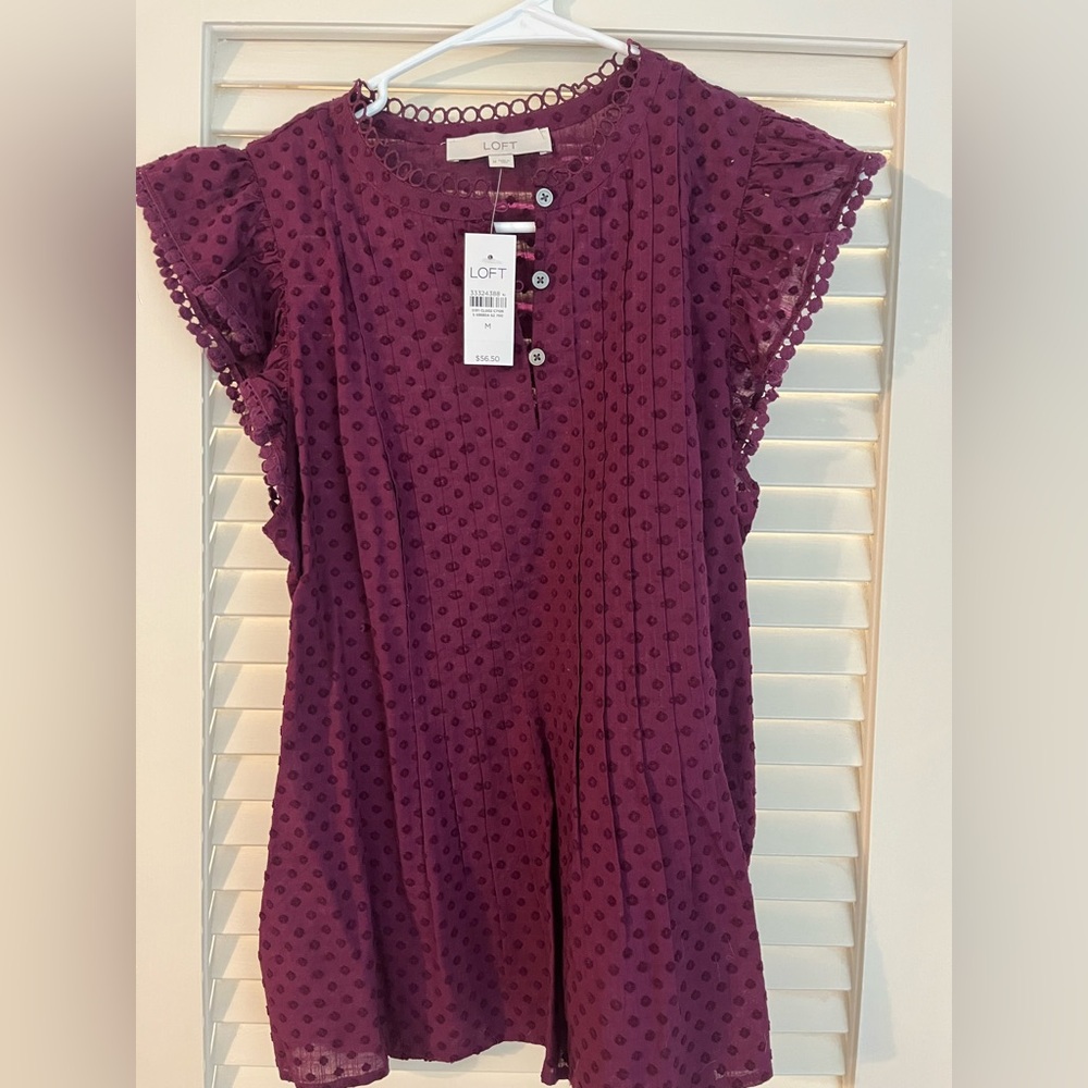 LOFT Plum Eyelet Flutter-Sleeve Tunic Top